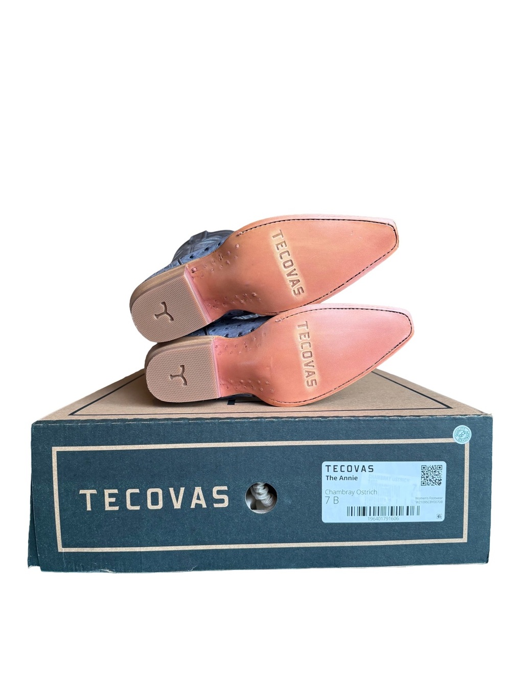 Tecovas Annie Chambray Ostrich 7b Brand New - Picture 5 of 6